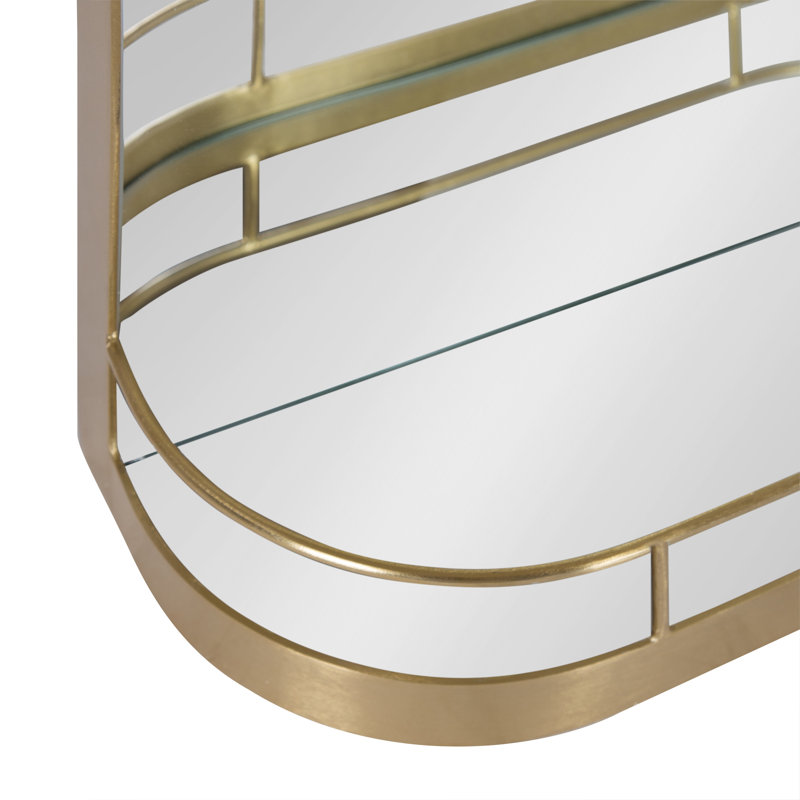 Cemile Metal Flat Mirror with Shelves, Gold