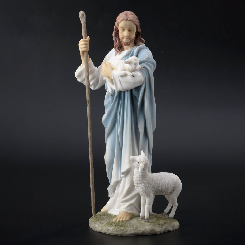 11,42 po H Jésus le berger en résine de polyester de couleur claire