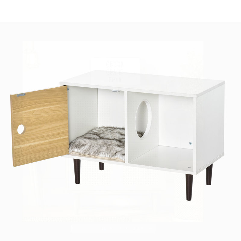 Jadayah en bois avec coussin moelleux, table d'appoint décorative pour chaton, maisonnette surélevée avec espace de rangement