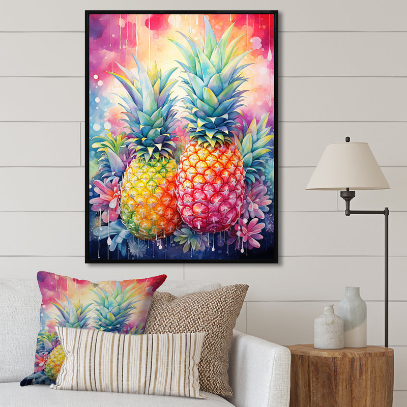 Impression sur toile «Bountorable Sunfills Pinapple Tropics I», Cadre flottant noir, H 40 po x l 30 po x P 1,5 po