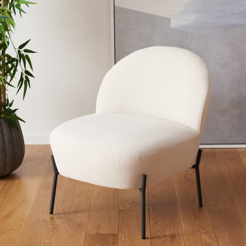 Fauteuil de chambre en velours l 21,4 po Wahaj, Velours crème