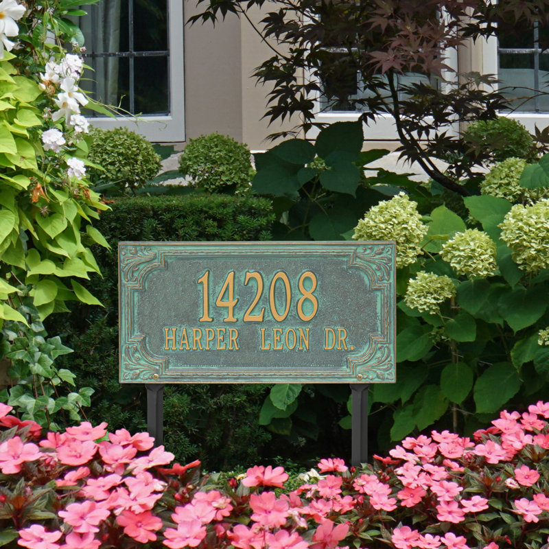 Signature Series 2-Line Lawn Address Sign, Yes, Bronze, Verdigris