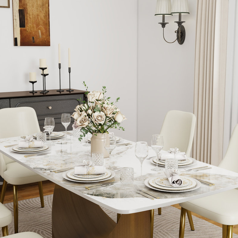 Ensemble de table de salle à manger Shivani pour 6 personnes en pierre frittée, Bronze, Pandora