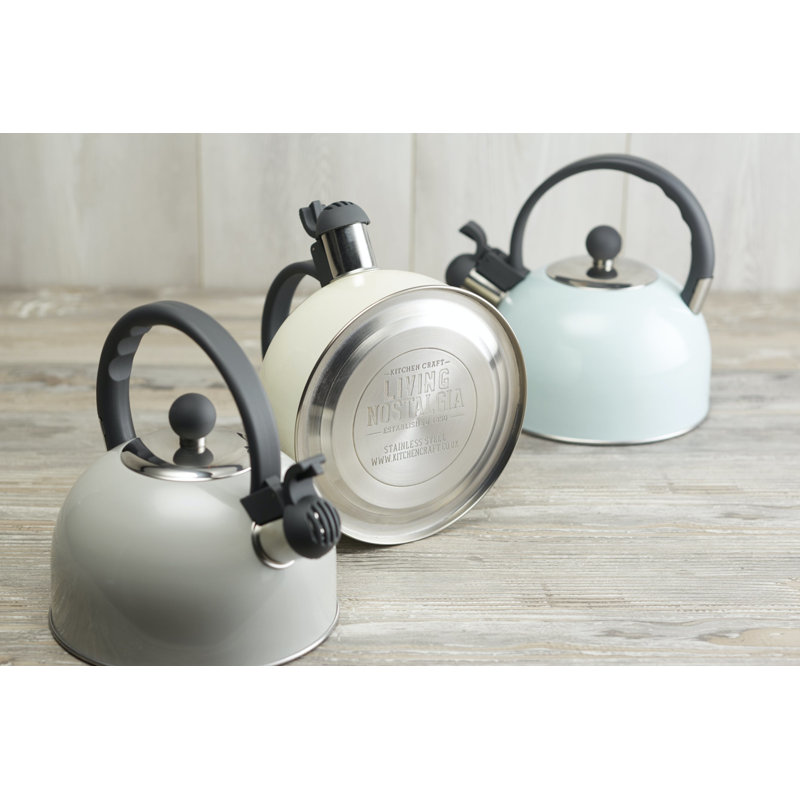 Living Nostalgia 1.4L Stainless Steel Whistling Stovetop Kettle, Cream