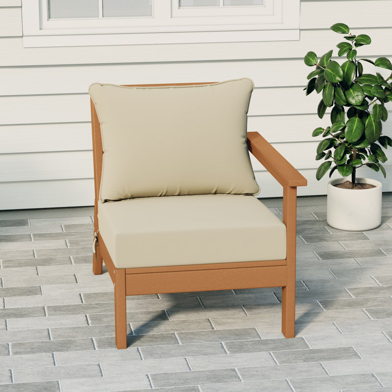 Deep Seating Right Arm Chair With Cushions, Beige, Teak