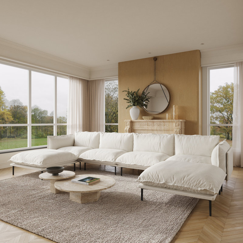 Canapé et chaise modulaire en velours réversible de 147,24 po de largeur Traci, 6 pièces, Beige
