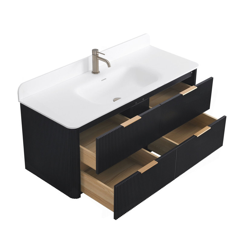 Meuble-lavabo cannelé 48 po avec lavabo intégré et quincaillerie