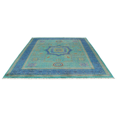 8x10 Turquoise and Navy Turkish Tribal Rug