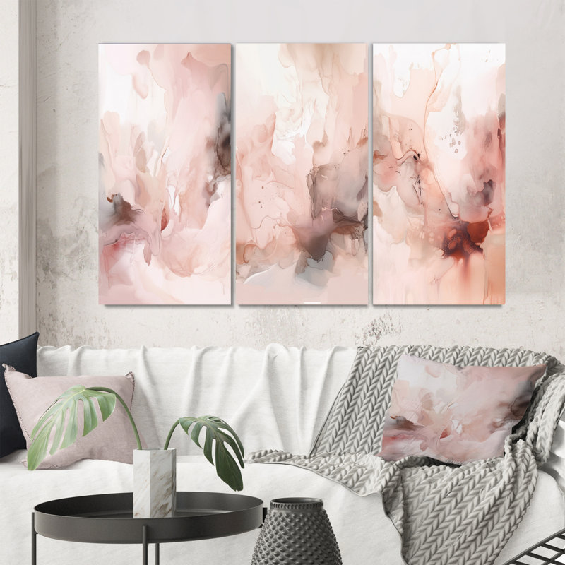 3 pièces sur toile - marbre délicat abstrait rose, Toile tendue, H 20 po x l 36 po