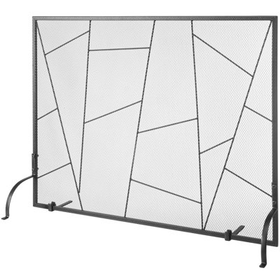 Fireplace Screen Single Panel, 35.6"(L) x28.4"(H) Spark Guard Cover, Sturdy Iron Mesh Fireplace Screen, Simple Installation, Free Standing Fire Fence Grate for Living Room Home Decor Modern