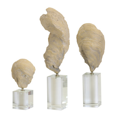 Norman Wyatt Home - Cast Clam Sculpture - Natural & Silver Leaf - Set of 3