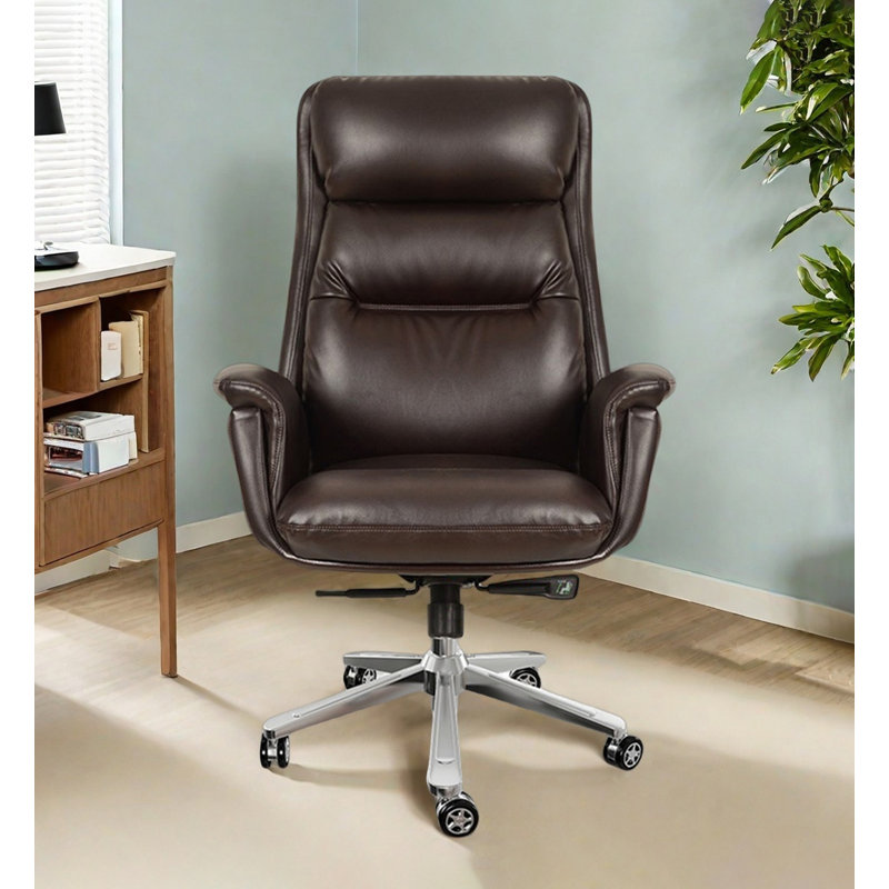 Chaise de bureau pivotante en cuir et acier Simple