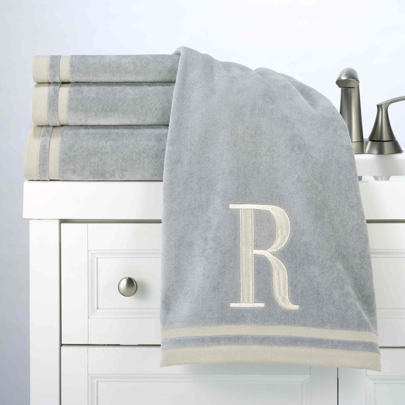 GRY/IVR Monogram Towel Set, 5 Piece Towel Set, Gray