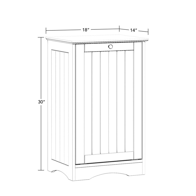 White Polished Beadboard Tilt-Out Laundry Hamper Cabinet