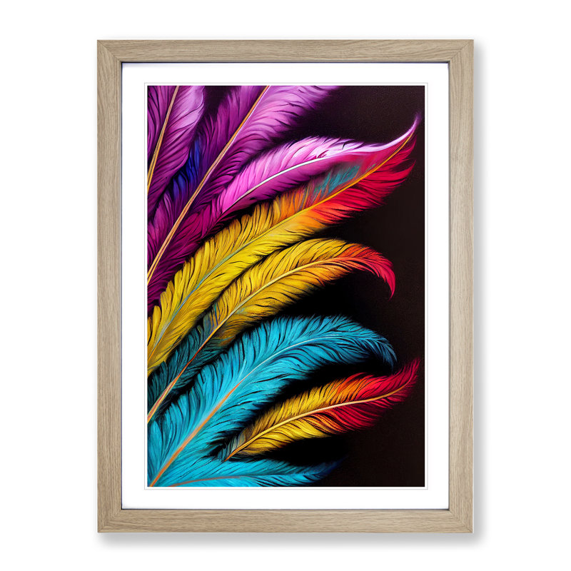 Vibrant Feathers No.2 - Wall Art, 36cm H x 27cm W x 3cm D, Oak Framed Paper, White