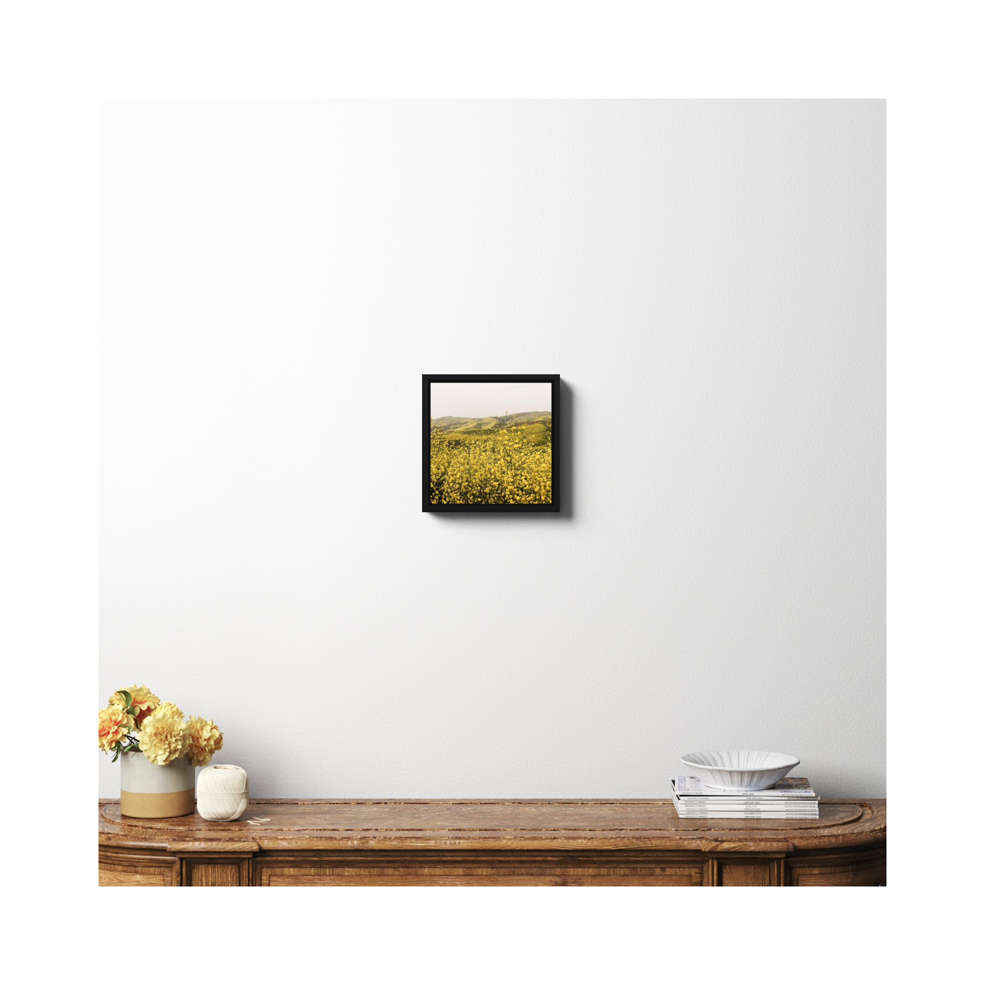 Spring Is Here Yellow Wildflowers by By Brije, No, 12" H x 12" W x 2" D, Black Framed Canvas