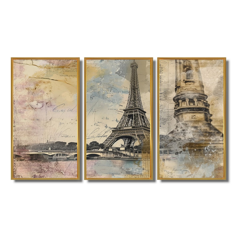 Ashburnham - City Paris, ensemble d'art mural, Cadre flottant doré, H 32 po x l 48 po x P 1 po
