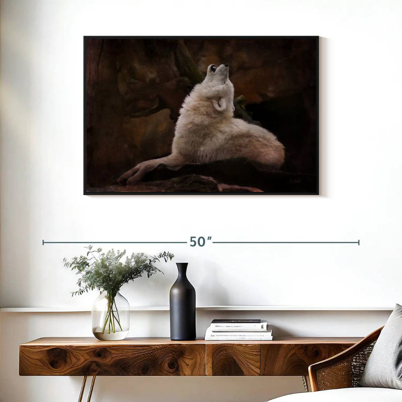 Loup blanc, Cadre flottant noir, 37 po x 25 po