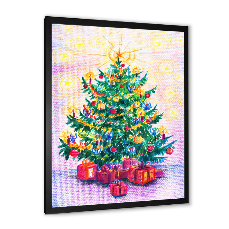 Magnifique arbre de Noël - décoration murale traditionnelle sur toile, Impression noire sur toile encadrée