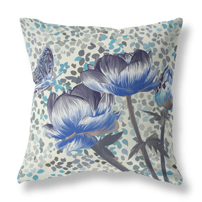 Coussin décoratif intérieur floral 26 "X 26" Indigo