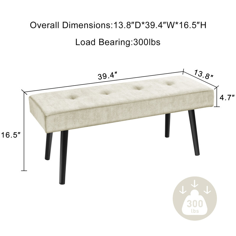 Banc rembourré 39,4 po Velours côtelé, Beige