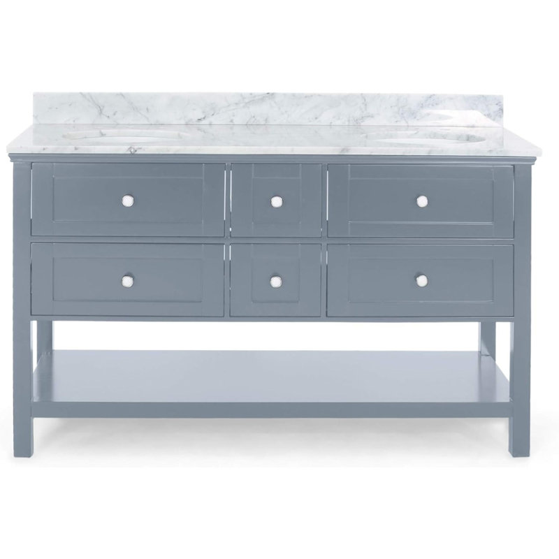 Meuble-lavabo double 61 po avec plateau en marbre Aroya