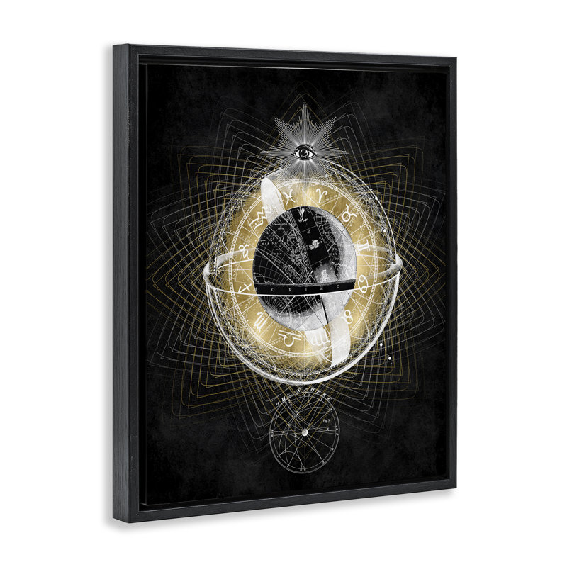  "Zodiac Symbols on Fractal", art mural encadré flottant par Oliver Jeffries, H 31 po x l 25 po, Cadre flottant noir de jais