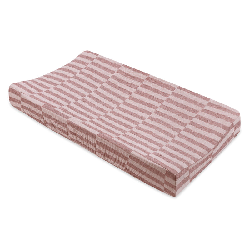 Maroon Stripe Quilted Muslin Cotton Changing Pad Cover