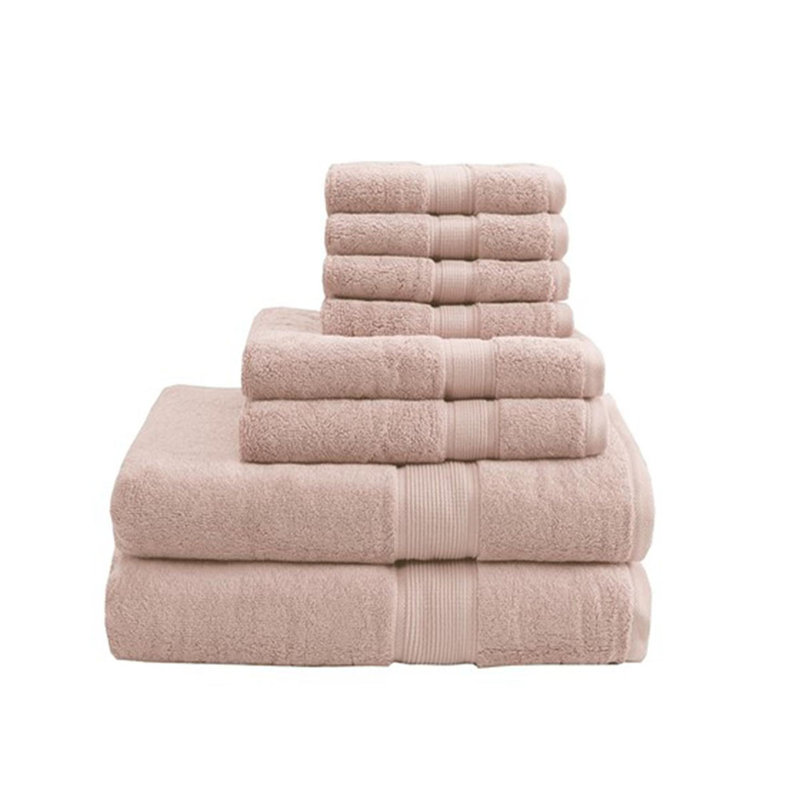 Ensemble de serviettes antimicrobiennes 100% coton 8 pièces, Rosé