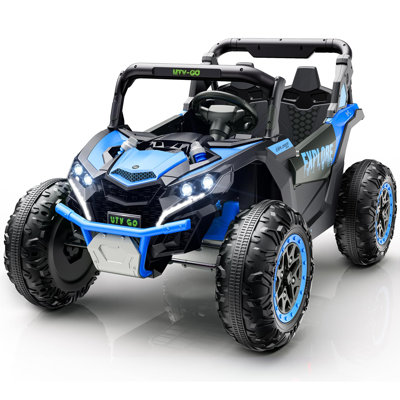 Jouets pour enfants 2 places Alex de 24 V 7AH Alex avec télécommande pour les grands enfants, télécommande pour l'extérieur UTV avec grand siège de 20 po, Bluetooth, 2 moteurs puissants de 200 W, MP3, lumières, vitesse maximale de 4,5 Mph, roues de voiture électrique, bleu
