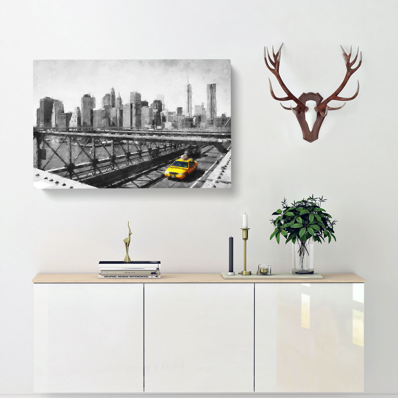 A Yellow Taxi Cab In New York - Wrapped Canvas Painting, 35cm H x 50cm W x 3cm D