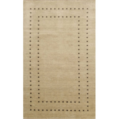 Ivory Hand-Knotted Wool Framed Field Geometric Modern Contemporary Carpet Rug