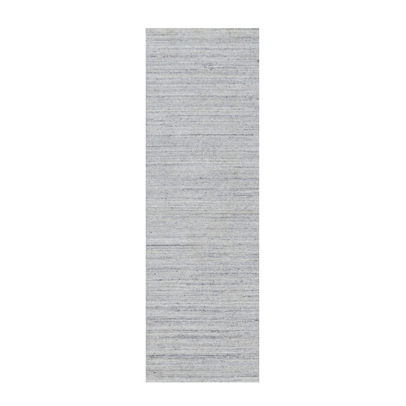 Tapis oriental blanc 2 pi 6 po x 8 pi, motif Striae moderne, tissé à la main, velours doux, laine naturelle, tapis