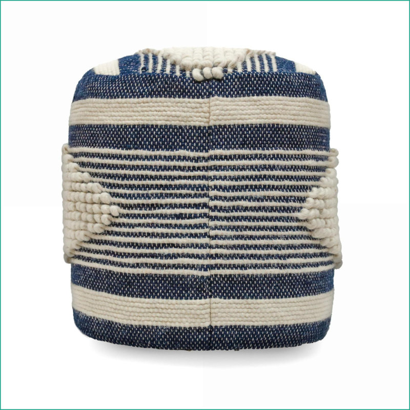 Repose-pieds pour le salon et amp; Chambre à coucher, tissu cylindrique fabriqué à la main, blanc neige et amp; Bleu marine | Bleu marine | Tissu