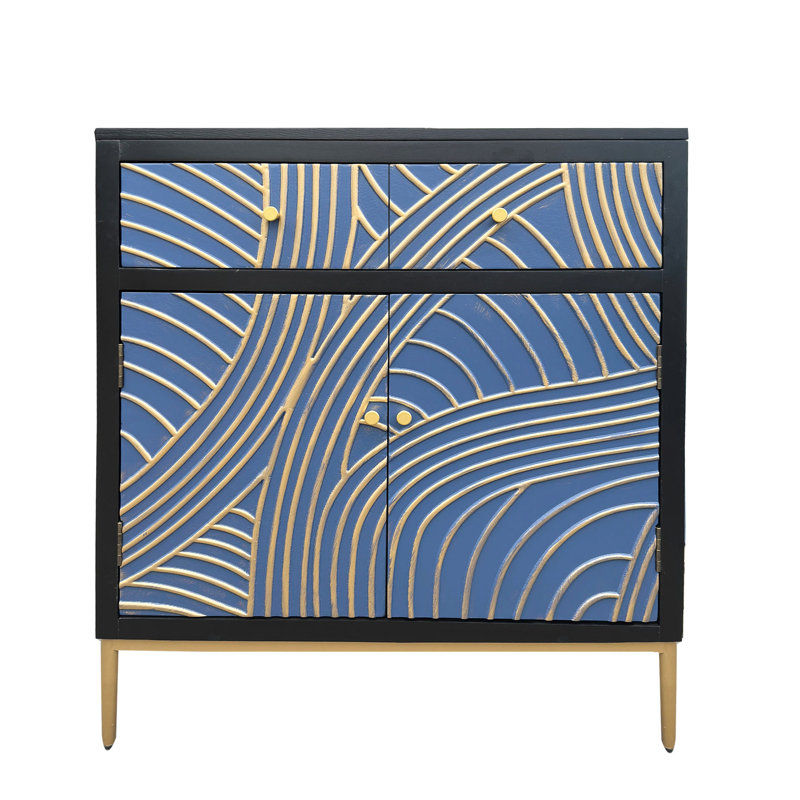 Armoire décorative en noir et bleu - 2 portes, 1 tiroir, tablette réglable pour salle de bain avec tiroir