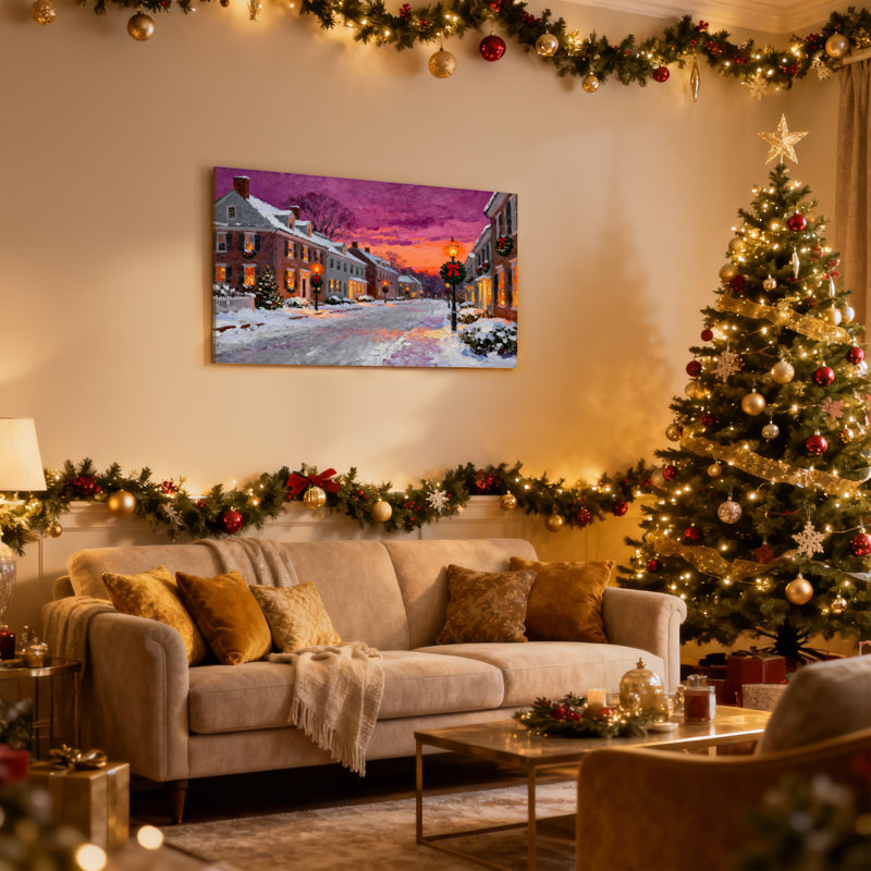 «Christmas Winter Street Christmas Night Scene», ensemble de 3 impressions d'art sur toile, H 12 po x l 18 po