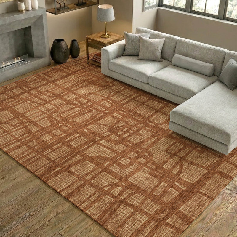 Tapis abstrait lavable à la machine de qualité supérieure Mayfield AMF2491, Paprika, 9' x 12'