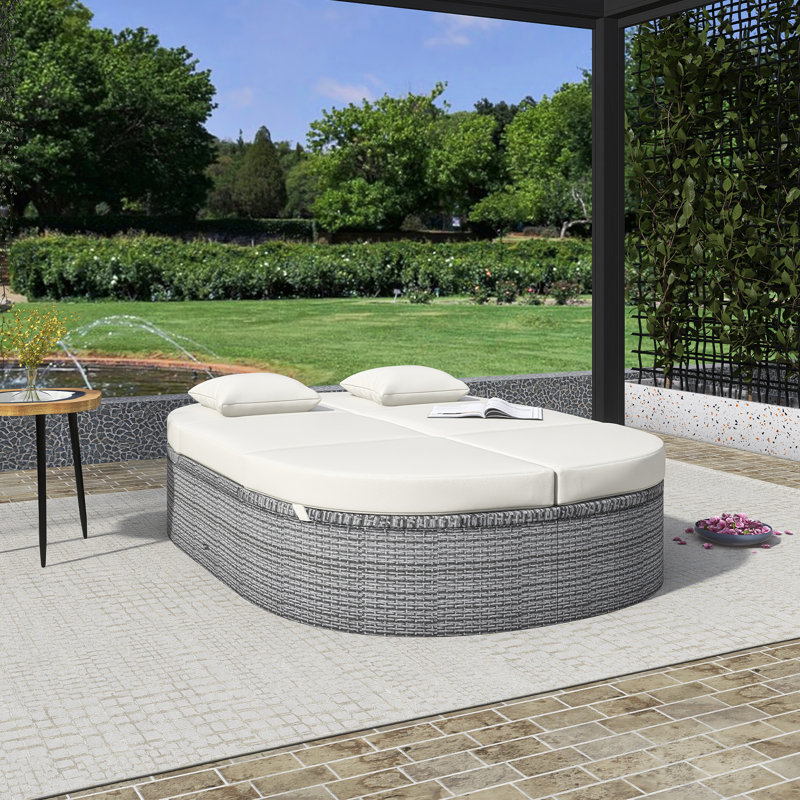 Lit de jour d'extérieur pour 2 personnes, Coussin beige / structure grise