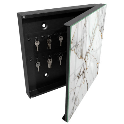 Key cabinet for wall, Opens to the left, 30x30x5, White, Veined marble classic elegance contrast, 