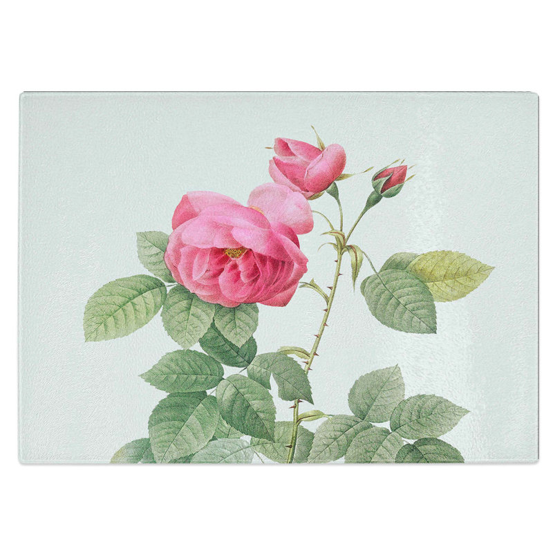 Tempered Glass Bourbon Rose Chopping Board, 28.5 cm W x 20 cm L