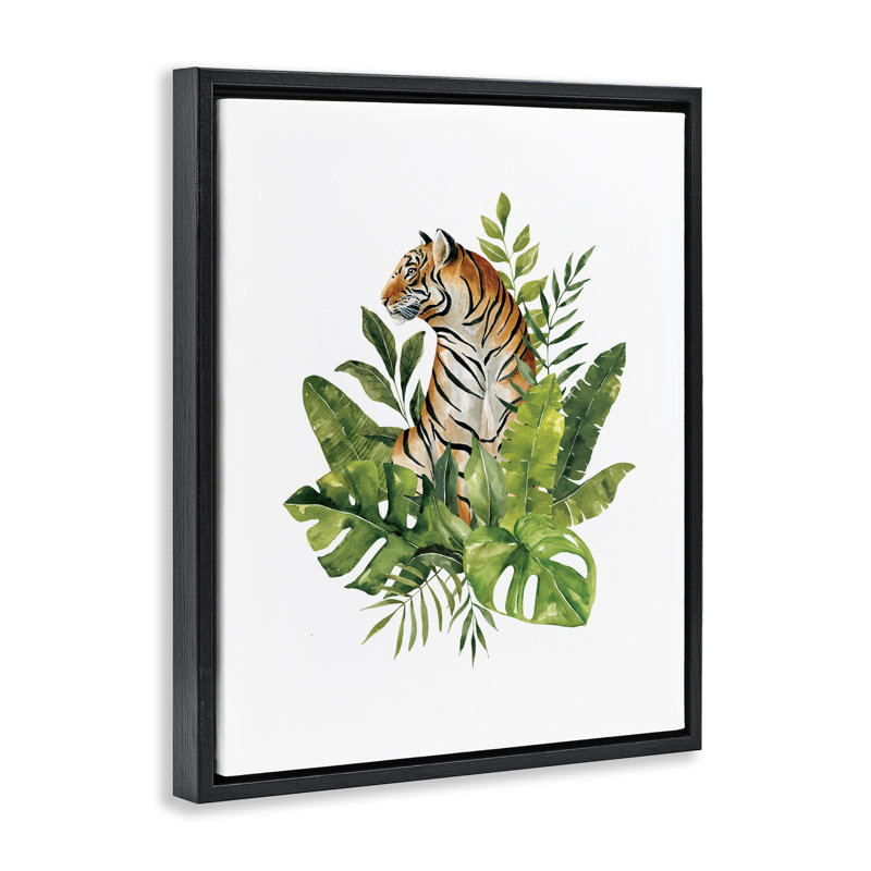 Cadre flottant Exotic Jungle Tiger, design par Bethany Sandoval, H 21 po x l 17 po, Cadre flottant noir de jais