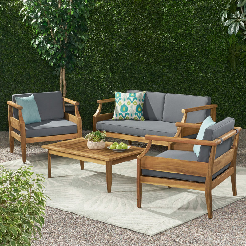 Mcclurg Teak Sofa Seating Group with Cushions | 4-Piece Set
