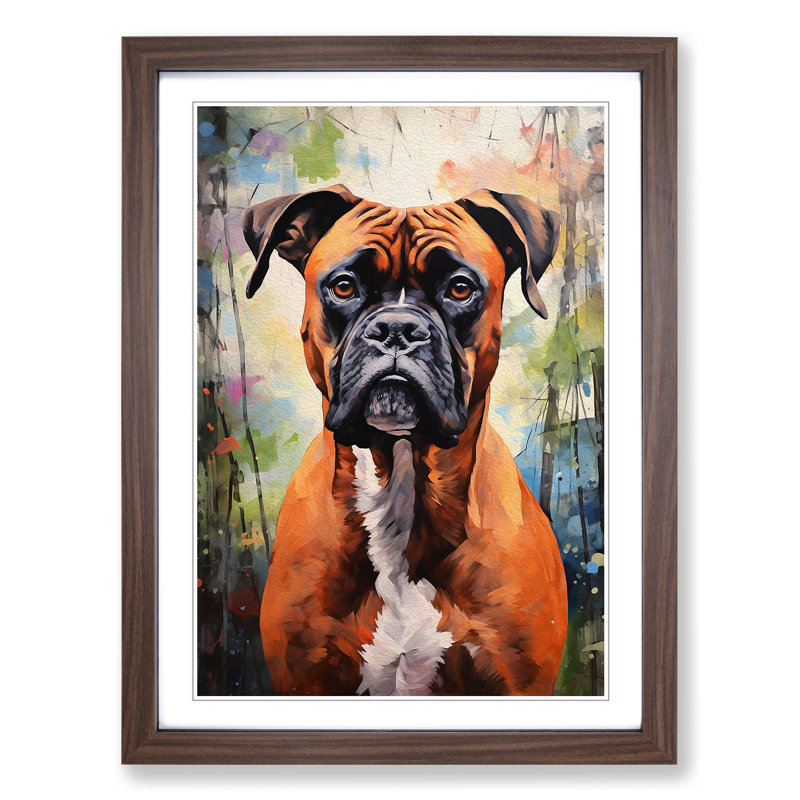 Boxer Dog Hard Edge Painting Art - Framed Print, 34cm H x 25cm W x 2cm D, Walnut Framed