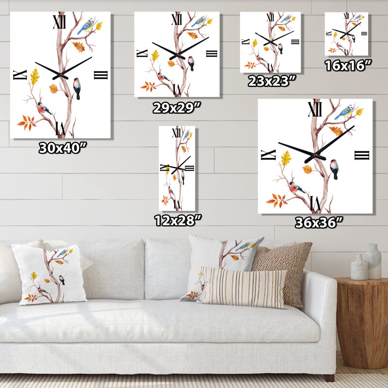 Horloge murale petits oiseaux sur les branches d'arbre IV, Grand