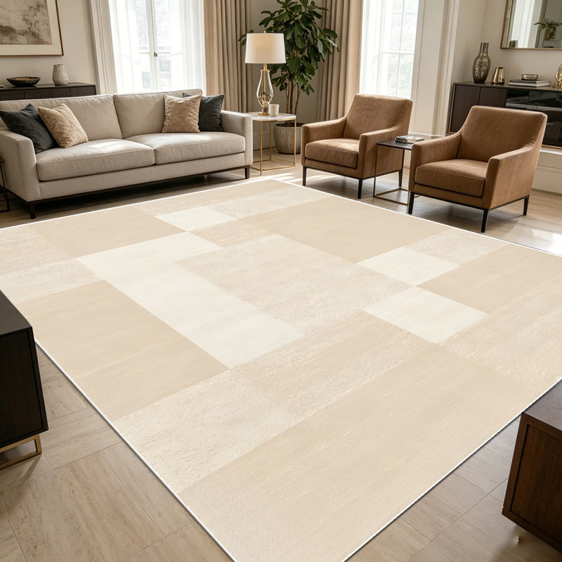 1PC Geometric Neutral Block Patchwork Beige area rugs for Living Room, Soft and Comfortable, Suitable for all seasons, easy-to-maintain, machine washable Indoor floor mat, Under Table Farmhouse suitable for dining room, bedroom, entryway, home