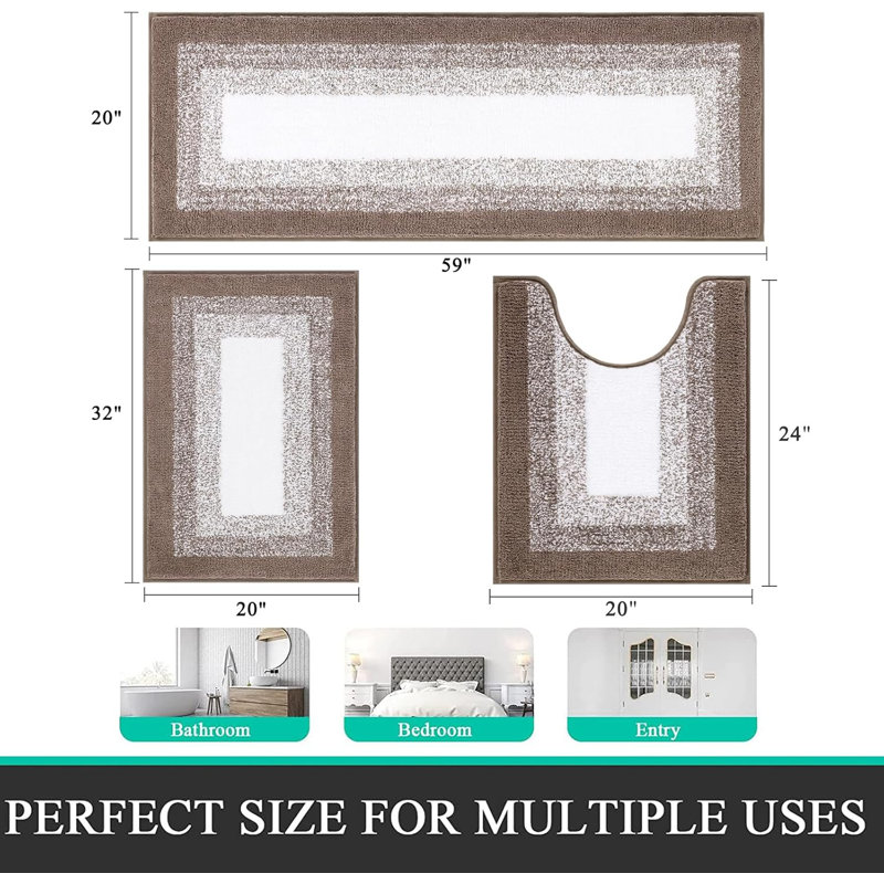 Tapis de salle de bain absorbant antidérapant (ensemble de 3), Beige
