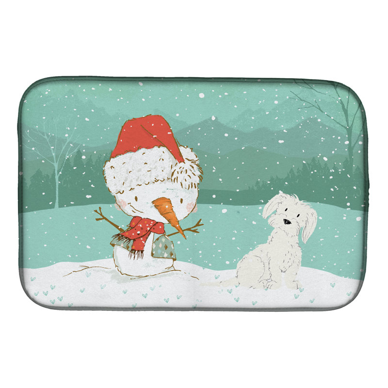 Tapis de séchage labrador Snowman Christmas, Maltais blanc