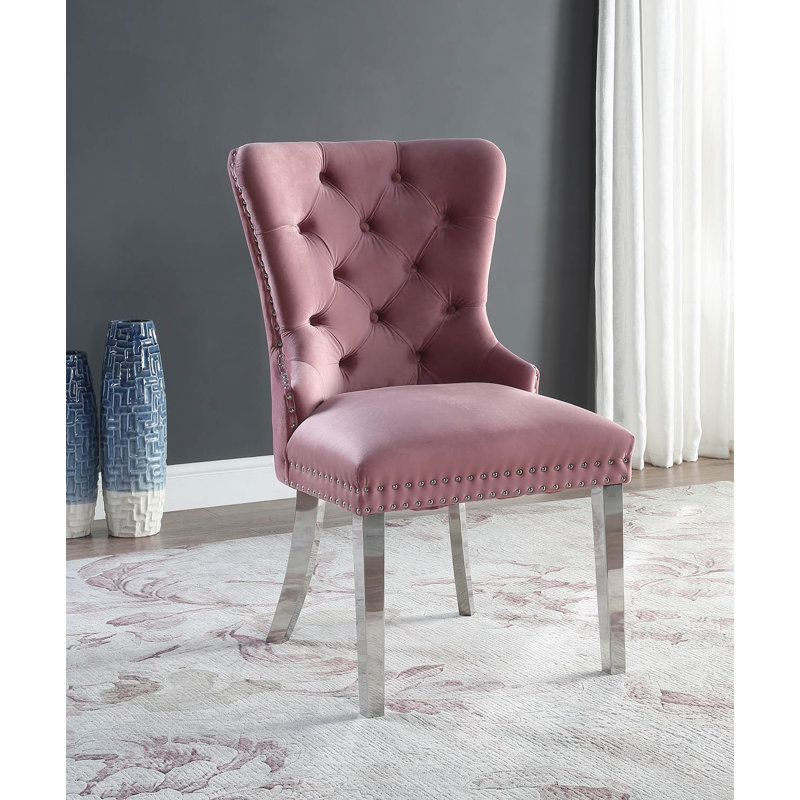 Belvue 20'' H Tufted Velvet Upholstered Side Chair, Pink