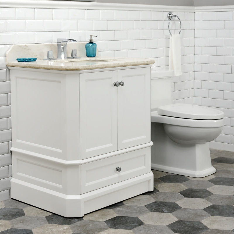 31.25'' Single Bathroom Vanity with Marble Top, White, Crema