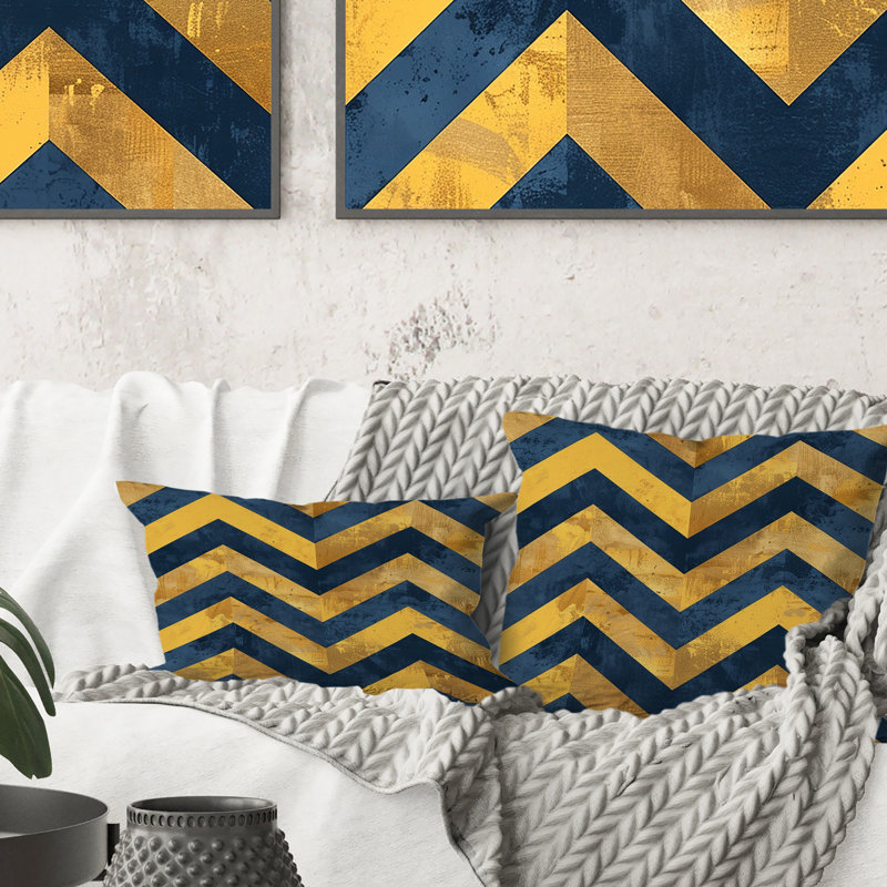 Motif à chevrons bleu et doré I - coussin lombaire moderne